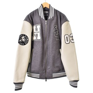 ウィンダンシー WIND AND SEA ヒステリックグラマー HYSTERIC GLAMOUR 21AW Stadium Jumper スタジャン ブルゾン M グレー WDS-HYS-3-01