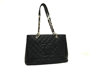 1円 CHANEL シャネル デカココマーク マトラッセ GSTトート キャビアスキン チェーン トートバッグ ショルダーブラック系 BN0766