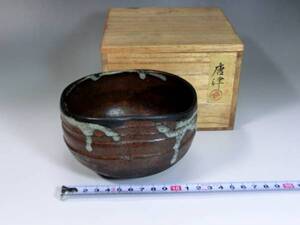 茶碗■古唐津 歪み碗 白釉涙痕 お茶道具 時代物 骨董品 古美術■