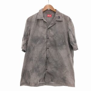 ディーゼル DIESEL 美品 22SS S-TRUCKER CAMICIA オープンカラーシャツ 半袖 ロゴ刺繍 ストライプ ドッキング A12895 50 L グレー 黒