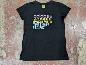 adidas アディダス プリント 半袖 Tシャツ レディース 黒 m 八c1