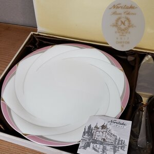 ［未使用］Noritake シフォン ケーキセット 直径約26cm ボーンチャイナ ノリタケ 皿 化粧箱 洋食器 茶器 喫茶店 デザート皿【80e1530】