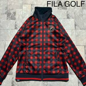 FILA GOLF フィラゴルフ ジップアップジャケット ジャンパー プリントロゴ 裏地フリース レディース ネイビー レッド サイズL 玉FS1335