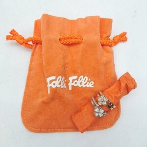 ◇ ◎ Folli Follie フォリフォリ キラキラ ビジュー 花モチーフ フラワー 指輪 8号相当 ゴールド レディース E 1405140021936