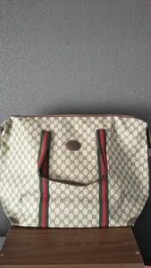 極美品 GUCCI オールドグッチ シェリー GGスプリーム PVC レザー ベージュ トートバッグ 旅行ボストン 美品USED 