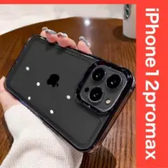 ブラックiPhone 12promax ケースクリアハード透明カバーキラキラ3o