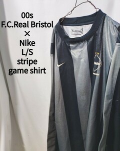 F.C.Real Bristol × Nike L/S stripe game shirt 00s F.C.R.B × ナイキ ストライプ柄 サッカー 長袖 ゲーム シャツ ブリストル 日本製　