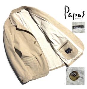 極美品【定価6万超】Papas + パパス プラス カバーオール ジャケット LL メンズ 厚手【上品な大人のアウター】ベージュ ロゴ 日本製