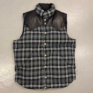 ☆Rocky Mountain feather bed co ロッキー マウンテン フェザー ベッド☆レザー切り替え チェック ダウンベスト down vest 450-432-89