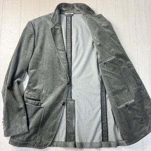 未使用並/52 XL-XXL相当★エルメス/HERMES 立体凹凸 レザー切替 羊革 コーデュロイ ジャケット テーラード ブレザー 光沢起毛 メンズ