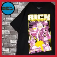 リックアンドモーティアニメキャラクタービッグプリントロゴtシャツTシャツ黒tee