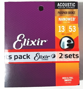 2個セット Elixir エリクサー アコースティックギター弦 NANOWEB フォスファーブロンズ13-53 #16182 【国内正規品】