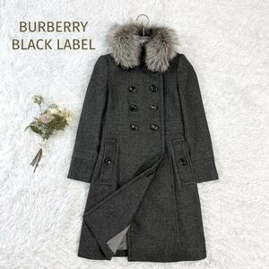 美品☆BURBERRY BLACK LABEL☆バーバリーブラックレーベル フォックスファーロングコート ダークグレー サイズ38