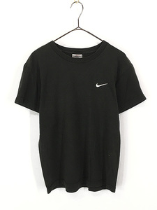 レディース 古着 90s USA製 NIKE スウォッシュ ワンポイント 刺しゅう Tシャツ 黒 M 古着