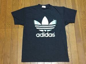 美品 レア ビンテージ 90s デサント製 adidas アディダス デカロゴ Tシャツ M-L 銀 シルバー 日本製 トレフォイル ラメ 90年代