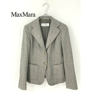 A9337/訳あり 美品 春夏 Max Mara マックスマーラ 白タグ ウール アンゴラ テーラード シングル ジャケット JI40 L程 灰色 レディース