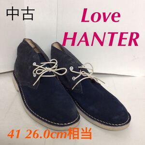 【売り切り!送料無料!】A-335 LOVE HANTER!シューズ!スエード!26.0cm位!41!ネイビー!紺色!ブルー!青!おしゃれ!おでかけ!中古