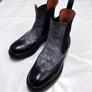 Santoni サントーニ メダリオンレザー サイドゴアブーツ 7(25.5cm程度) ウィングチップレザーシューズ メンズ 革靴 バイカラータンクソール