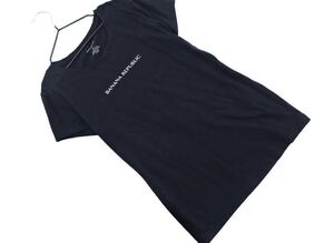 美品 BANANA REPUBLIC バナナリパブリック ロゴ プリント Tシャツ 黒色 ブラック レディース シンプル 半袖 カットソー トップス 