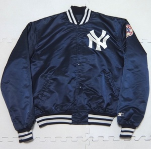90s STARTER ニューヨークヤンキース サテンスタジャン 紺 XL スターター ジャケット 1990年代 USA製 NEW YORK YANKEES