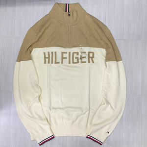 USA限定 【L】 トミーヒルフィガー TOMMY HILFIGER USA 3/4ジップ モックネック コットンニットプルオーバー バイカラー (R4F-35)