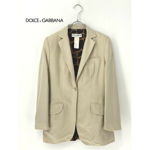 A9392/春夏 総裏 DOLCE&GABBANA ドルチェアンドガッバーナ ウール シルク 裏地レオパード テーラード ジャケットS程 38ベージュ レディース