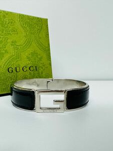 1円 GUCCI バングル ブレスレット ロゴ アクセサリー レザー シルバー ブラック グッチ