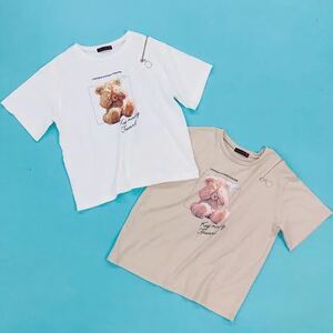 1回着用ラブトキシックLovetoxic ベアプリント肩ファスナーTシャツ150 半袖Tシャツ　ピンクラテ