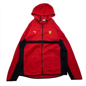 プーマ フェラーリ パーカー レッド PUMA 古着 メンズ L ジップアップ ロゴ テック クリーニング済み