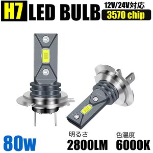 12V/24V 兼用 H7 LEDバルブ 80W相当 6000K ショートバルブ 360度照射 ホワイト ヘッドライト マークX ラクティス アレックス/158-8x2: SM-N