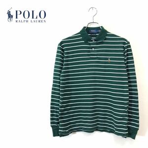 1O2848-F-N◆ POLO RALPH LAULEN ポロラルフローレン 長袖ポロシャツ ボーダー 柄 トップス ◆ sizeS コットン グリーン 古着 メンズ 秋冬