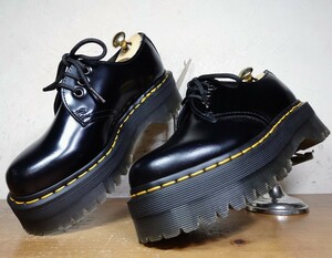 【試し履きのみ/未使用】Dr.Martens/ドクターマーチン 1461 QUAD 厚底 3ホール プレーントゥ UK4 23cm相応 ブラック 黒/クレイジーボム