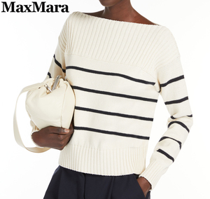 秋冬新作50%OFF　マックスマーラ　Max Mara　ボートネックニット　エクル×ネイビー　Mサイズ　【送料無料】