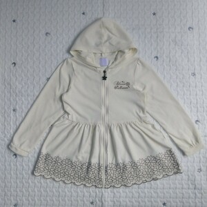 axes femme kids アクシーズファムキッズ ★ フラワー刺繍 薄手 パーカー カーディガン【120】 アイボリー ＊女の子 冷房対策 ワンピースに