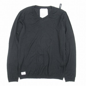 美品 11ss ダブルタップス WTAPS DECK CREW-V SWEATER.COTTON デック クルー Vネック セーター コットンニット 長袖 プルオーバー 1 黒