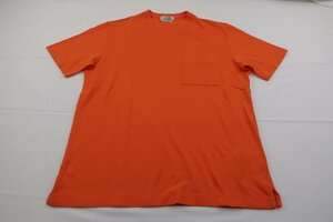 【B送900円】　114　HERMES　エルメス　トップス　半袖カットソー　ポケットTシャツ　Hロゴ　クルーネック　オレンジ　M