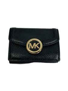 MICHAEL KORS◆3つ折り財布/レザー/BLK/無地/レディース