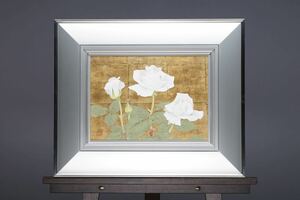 真作 松岡政信「薔薇」日本画 F4号(33cmx24cm) サイン・共シールあり 中村貞似・松尾敏男に師事 院展活躍実力画家 極上状態！