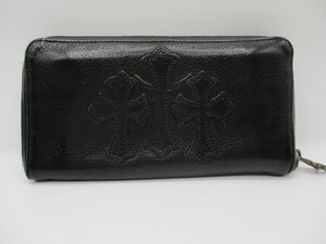 【中古】CHROME HEARTS　クロムハーツ セメタリークロス　レザー　ラウンドファスナー長財布 2246-304-0604-0900