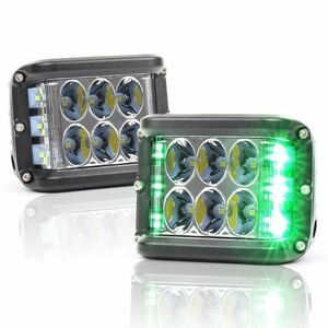 国内在庫　保証付き　LED作業灯 ストロボライト付き グリーン 30W 4個セット 回転灯 重機 ホイールローダー トラクター など