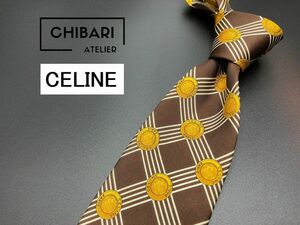 【新古品】CELINE　セリーヌ　ロゴレタッチ＆チェック柄　ネクタイ　3本以上送料無料　ブラウン　0505066