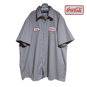 UniWeave 半袖ワークシャツ size 3XL オーバーサイズ グレー ゆうパケットポスト可 胸 ワッペン ロゴ Coca-Cola 古着 洗濯 プレス済 517