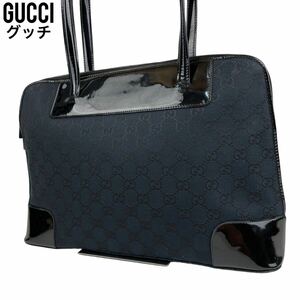 極美品　GUCCI グッチ　ハンドバッグ　GGキャンバス　ブラック　黒　手提げ　トートバッグ　ショルダーバッグ　ワンショルダー