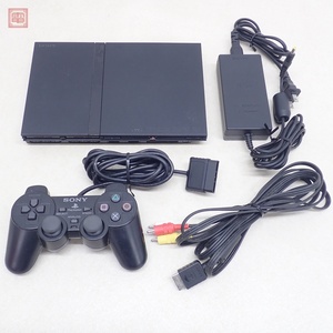 動作品 PS2 プレステ2 薄型 本体 SCPH-70000 チャコール・ブラック ソニー SONY AC/AVケーブル/コントローラ付【20