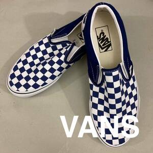 【新品未使用】バンズ VANS チェッカー チェック柄 スニーカー エラ 靴 クラシック スリッポン ローカット LOW 青 ブルー 26.0cm @★