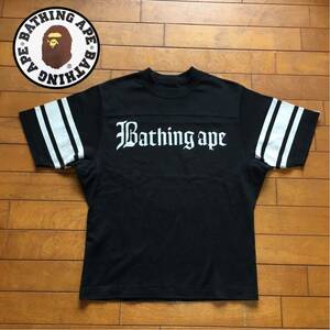 ★【 A BATHING APE 】★ コットン/レーヨン フロッキープリント フットボールTシャツ★サイズS★ i-517