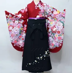 二尺袖 着物 袴フルセット ジュニア用へ直し 135cm～150cm From KYOTO 深紅色 袴変更可能 卒業式 NO41316-2