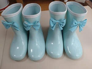 サイズ21 レインブーツ 長靴　双子 レインシューズ 　リボン　セット　まとめ売り　女の子　梅雨　水色　靴　シューズ　雨具　