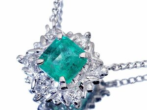 1円～【ジュエリー極】爽やかエメラルドグリーン！天然エメラルド0.39ct＆ダイヤ0.05ct 高級Pt900＆Pt850ネックレス t4528iu【送料無料】