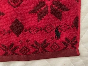 未使用★ラルフローレン★タオルハンカチ★赤系★黒マーク★タグなし★新品★RALPH LAUREN